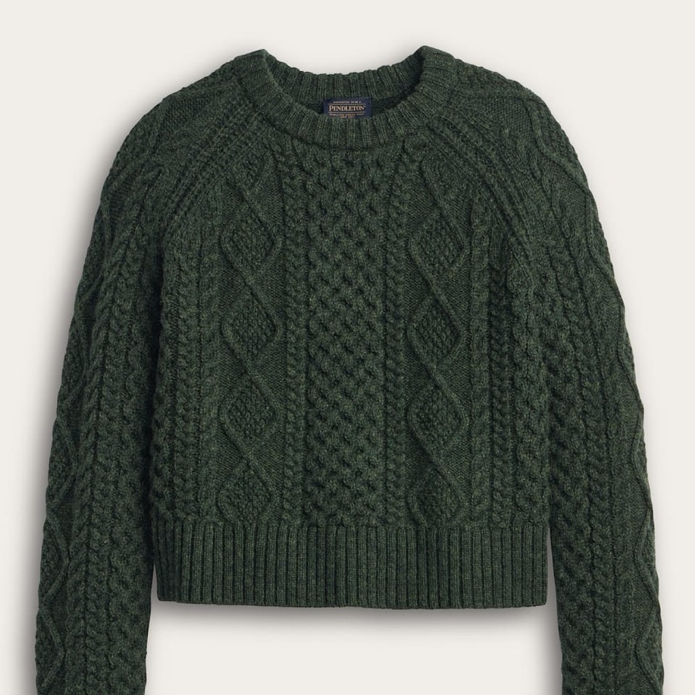 Pendleton Dark Green Cable Knit Crewneck Sweater